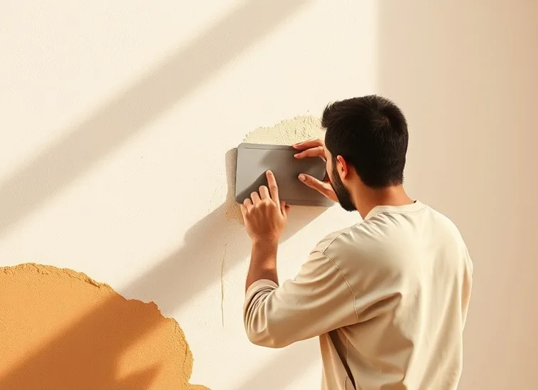 Application d'un enduit décoratif à la lisseuse sur un mur