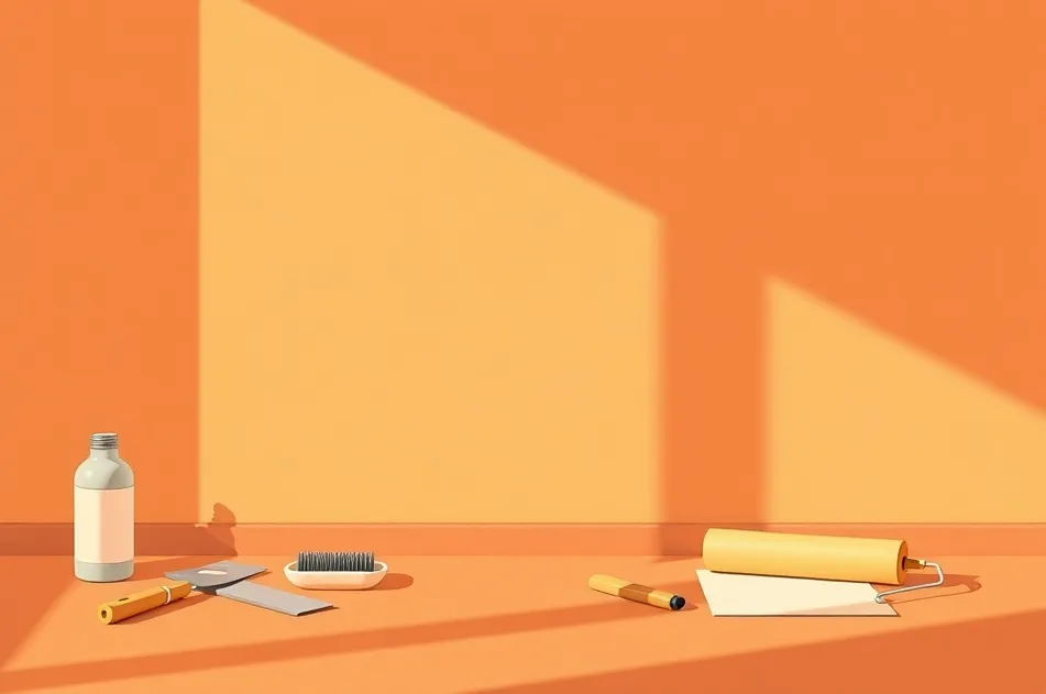 Outils de peinture disposés dans l'ordre des étapes du chantier